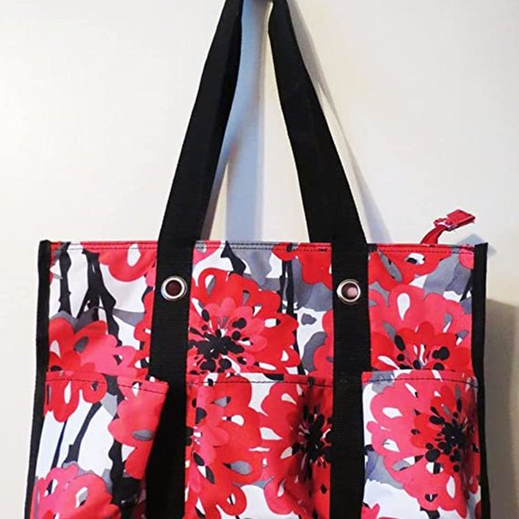 Thirty-one zip top Organizing Utility tote shoulder bag in Bold Bloom - Picture 2 of 6